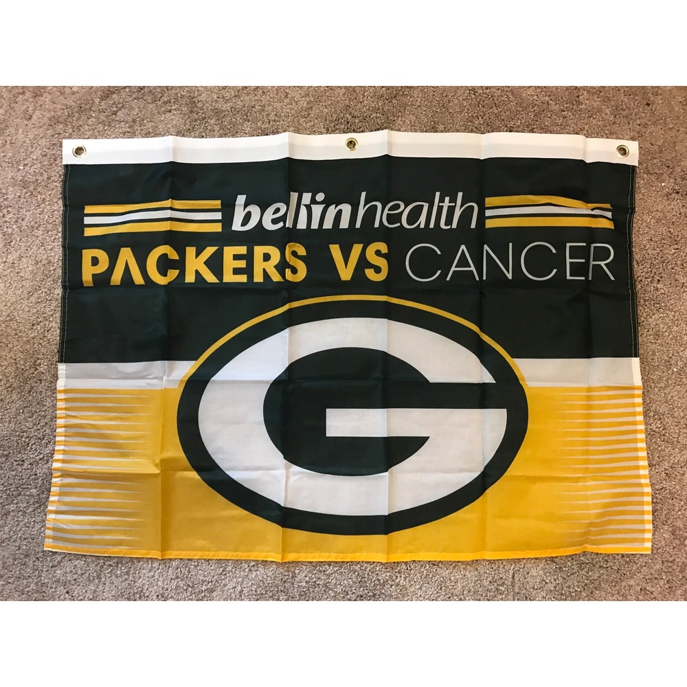 Green Bay Packers vs Cancer‎ Bellin Health Fan Flag Banner G Logo Football 35x25